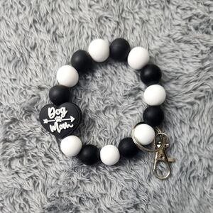 Black and White Beaded Keychain Bracelet
